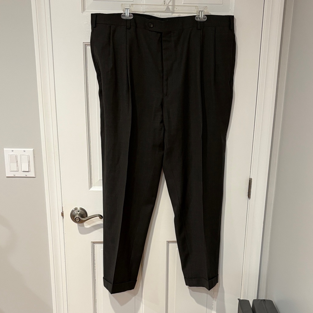 Men's Brown Patterned Pleated Dress Pants 42x31